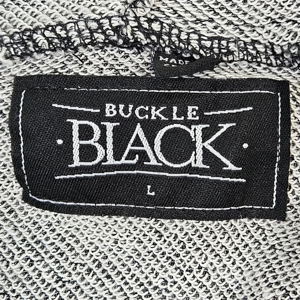 Buckle Black Mens White Faux Leather Full Zip Y2K Hoodie Jacket Combo Sz‎ L Edgy
